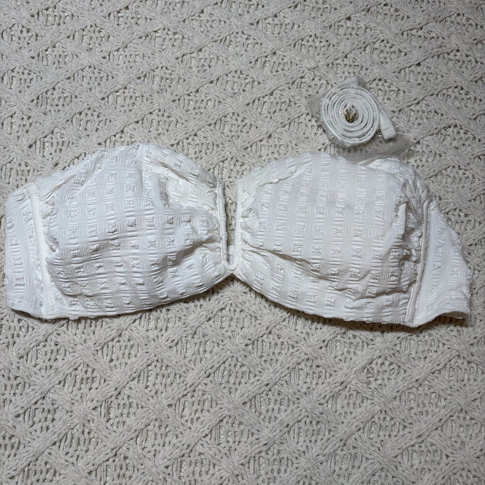 NWT Kona Sol White Textured Bandeau Bikini Top Strap Optional –‎ Women’s XL - Picture 2 of 5